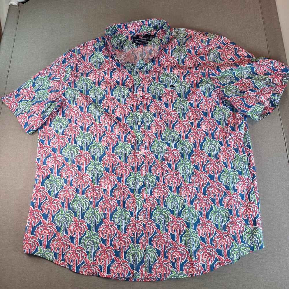 Vineyard Vines Slim Fit Whale Shirt Men’s 2XL Palm Tree Print Button Down